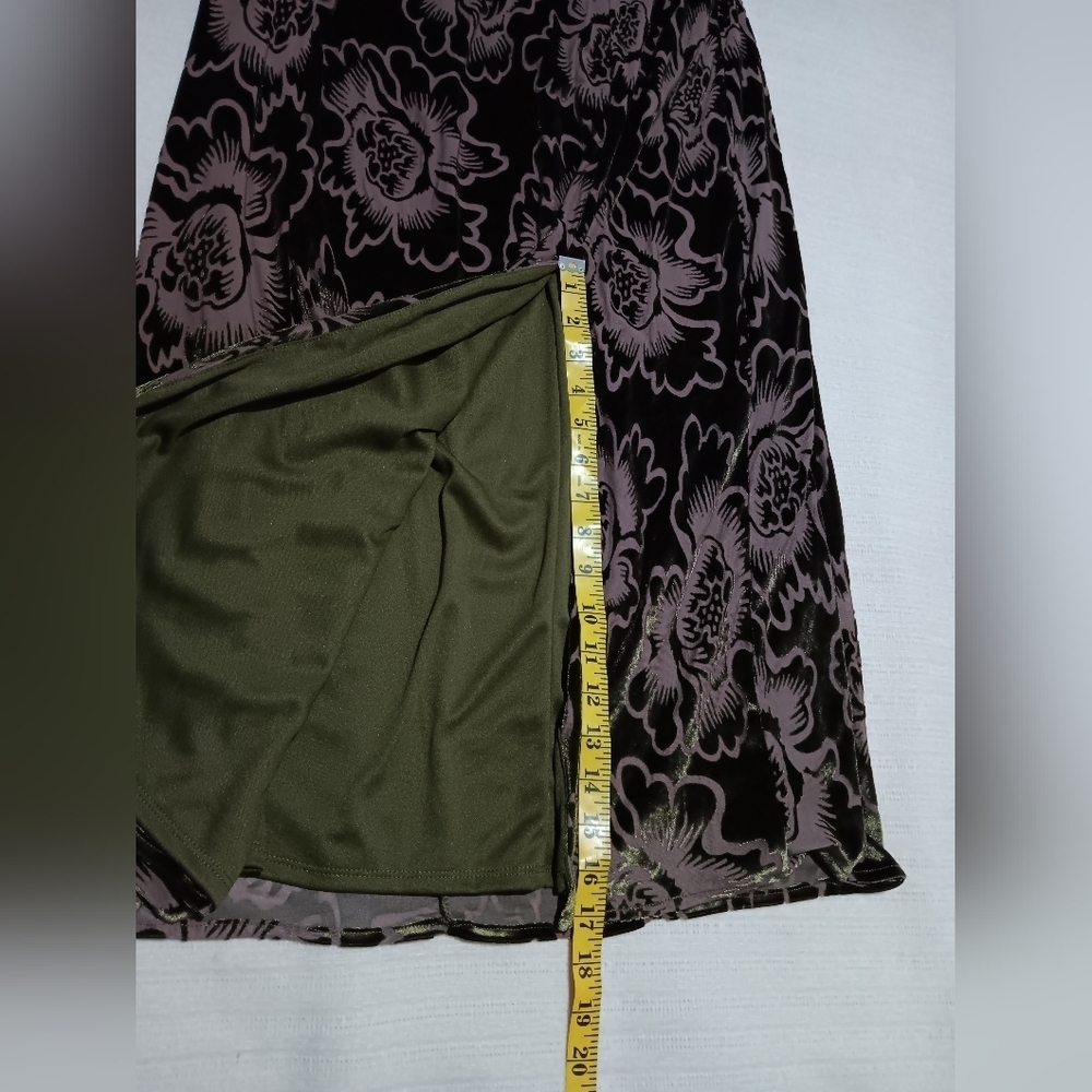 EUC TAYLOR Moss Green Floral Burnout Fall Cowl Neck Maxi Dress Size 6 - Picture 10 of 12